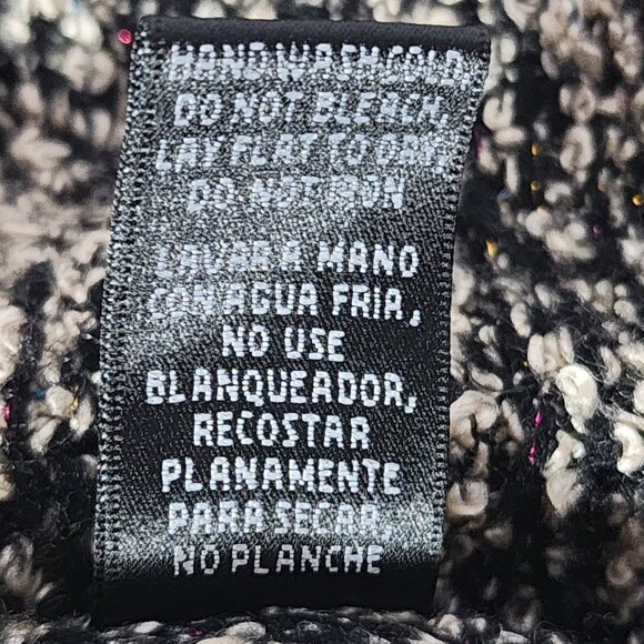 Sioni Black and Gray Boucle Trimmed in Faux Leather Chunky Sweater Cardigan Sz L - Picture 16 of 16